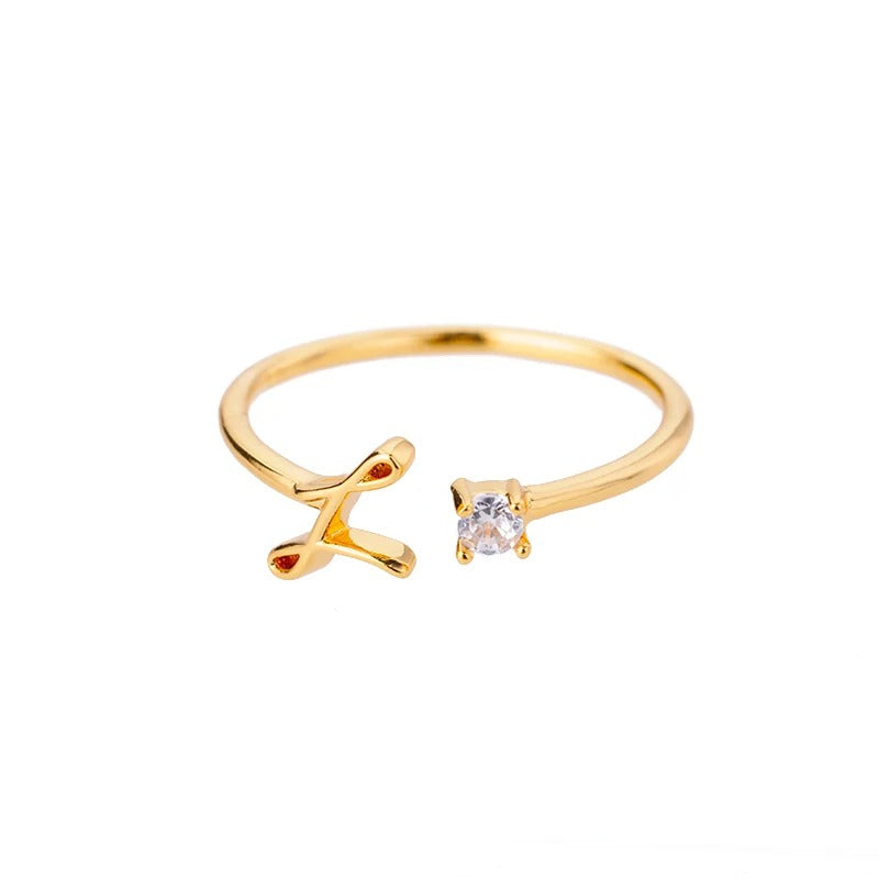 Adjustable Tiny Initial Letter Ring