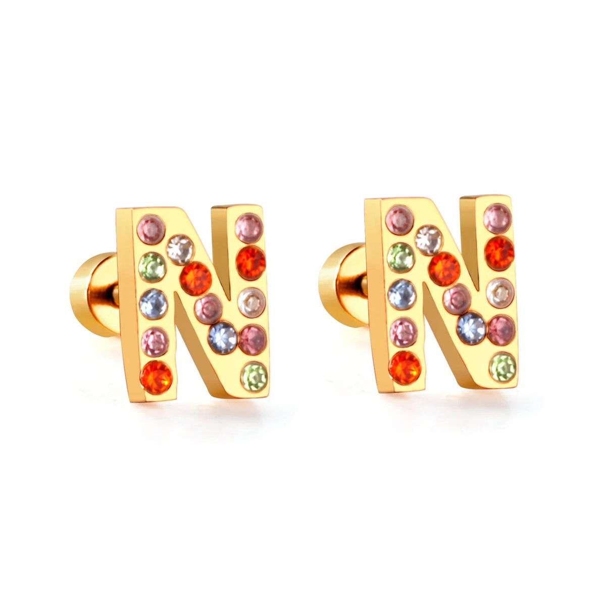 Rainbow Initial Letter Stud Earrings
