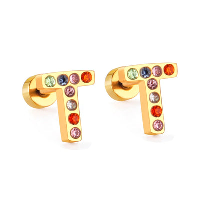 Rainbow Initial Letter Stud Earrings