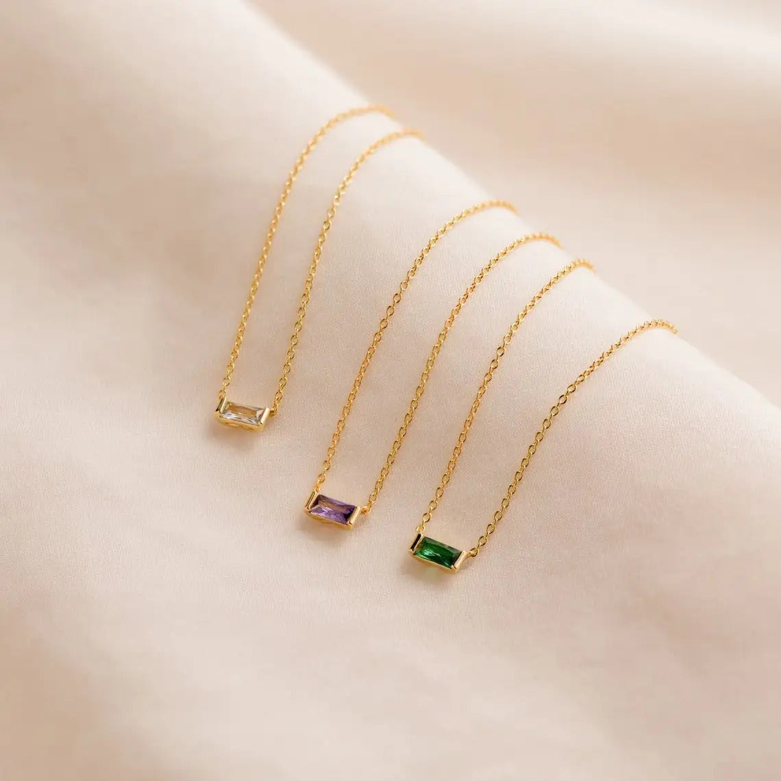 Minimal Baguette Square Birthstone Necklace