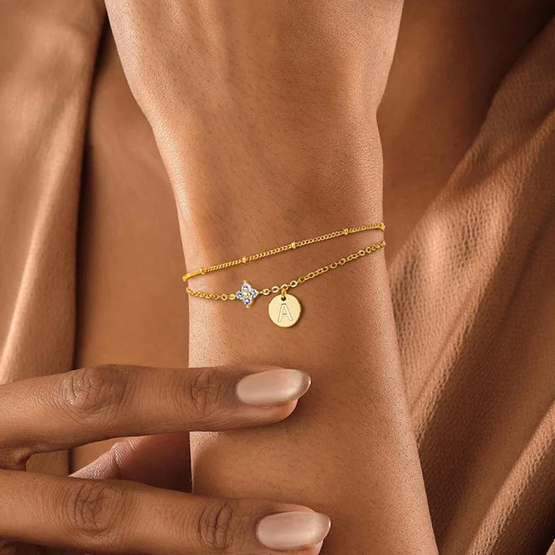 Dainty Initial Gemstone Bracelet