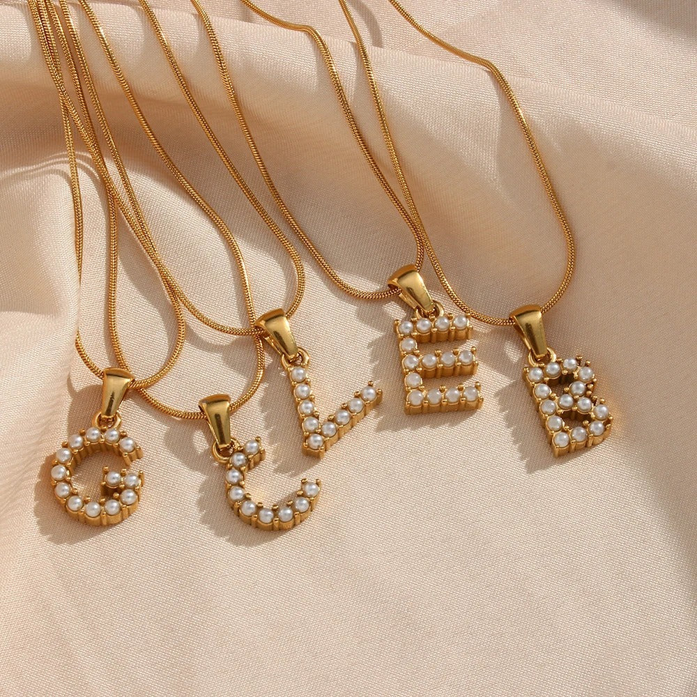 Pearl Letter Initial Necklace