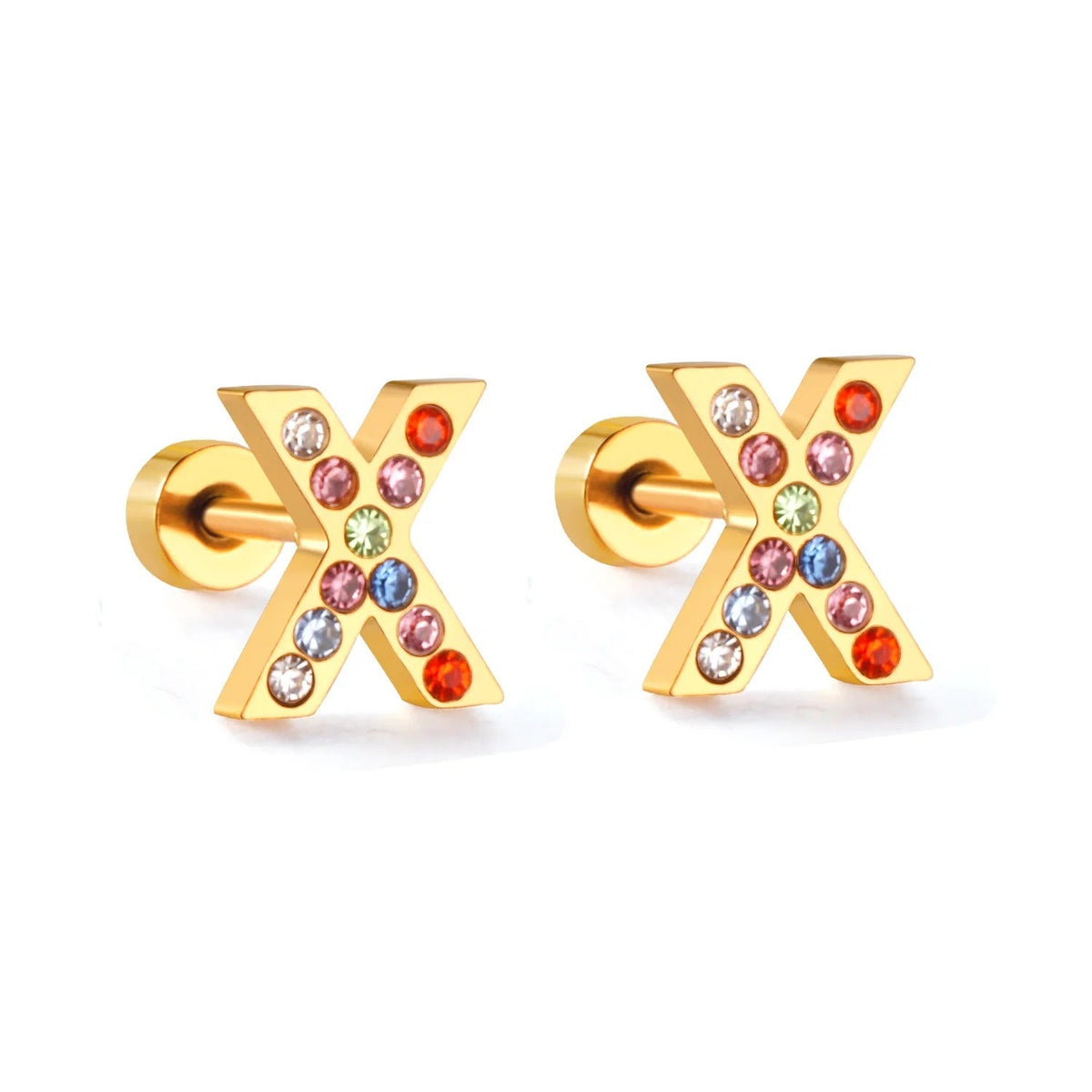 Rainbow Initial Letter Stud Earrings