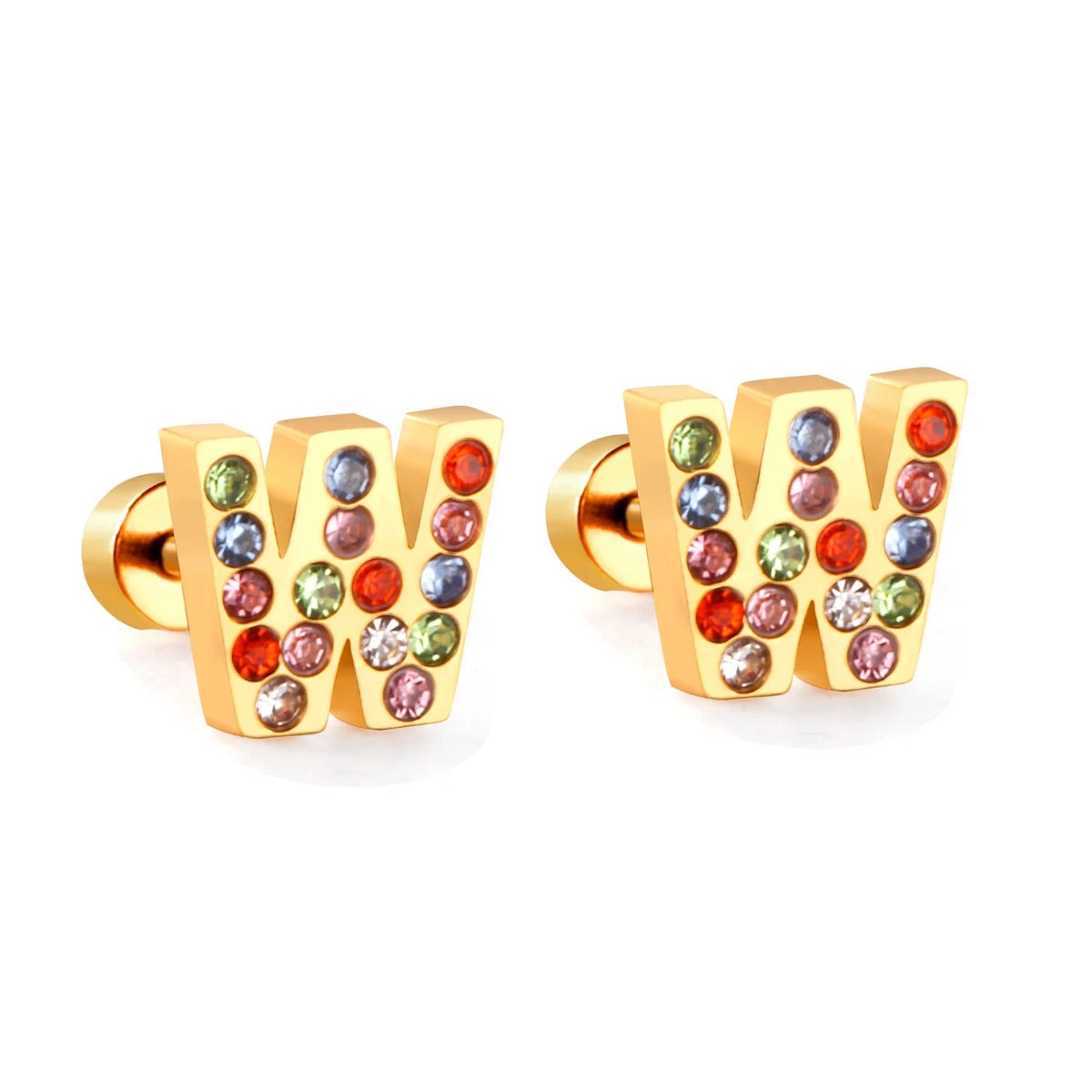 Rainbow Initial Letter Stud Earrings