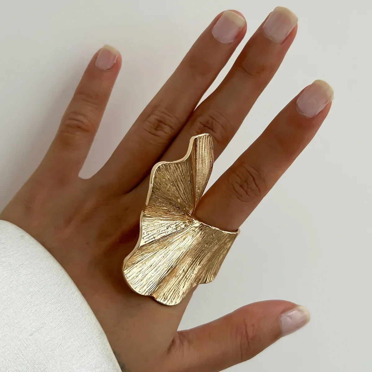 Dainty Pleated Leaf Ring