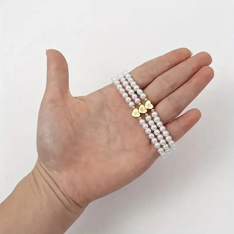 Pearl Initial Heart Bracelet