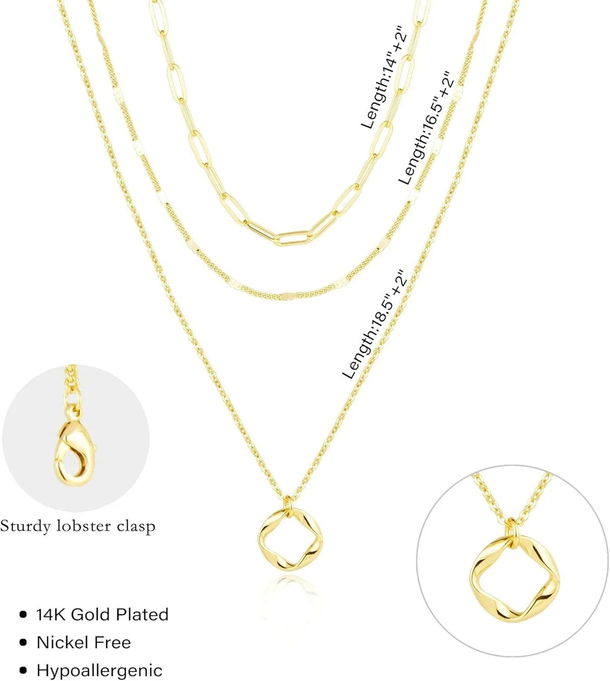 3pc 14k Geometric Necklace Set