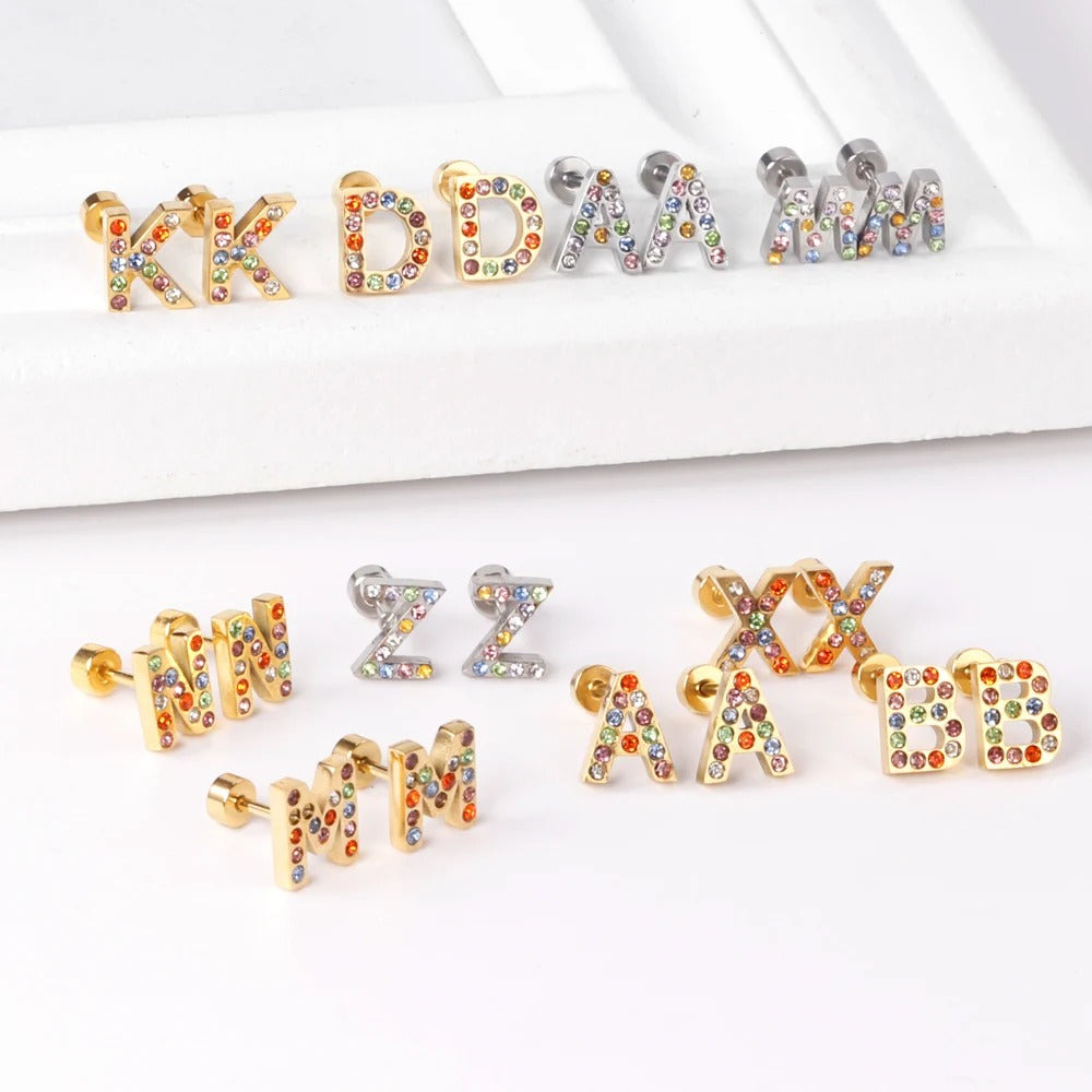 Rainbow Initial Letter Stud Earrings