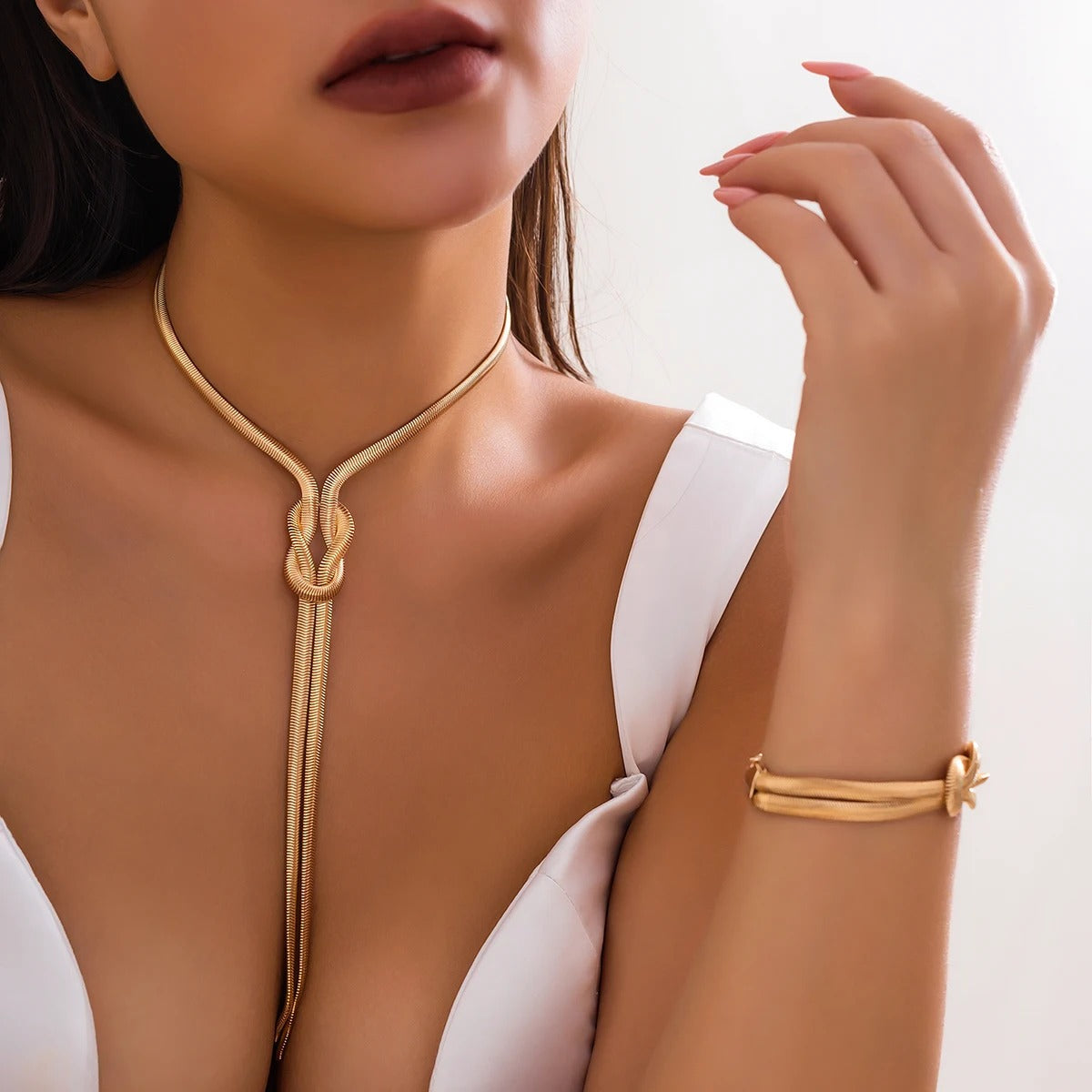2pc Long Twisted Knot Necklace and Bracelet Set