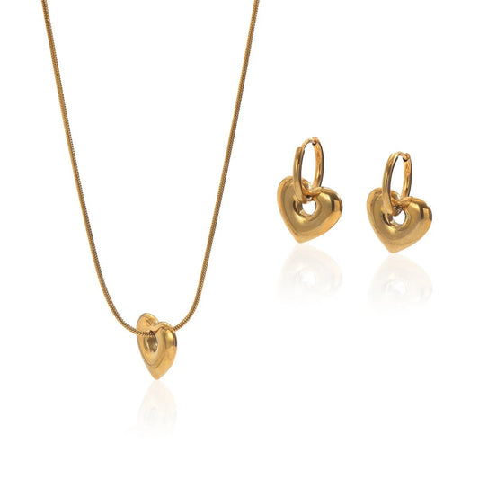 Hollow Heart Necklace & Earring Set
