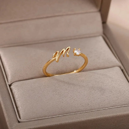 Adjustable Tiny Initial Letter Ring