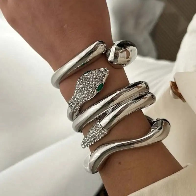 3pc Vintage Rhinestone Chunky Wide Bracelet Stack