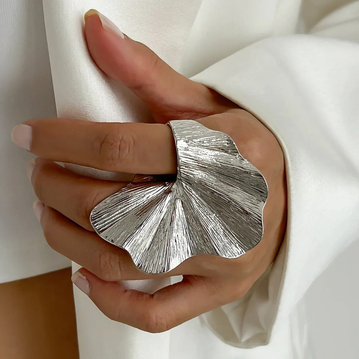 Dainty Pleated Leaf Ring