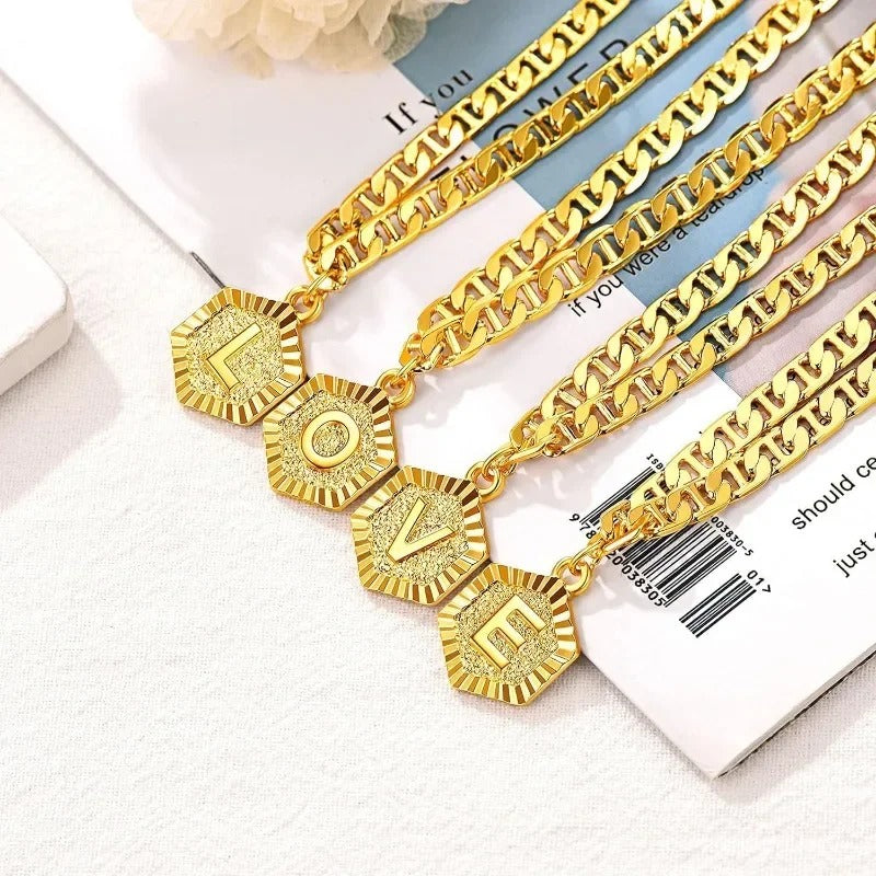 Hexagon Initial Letter Cuban Chain Anklet