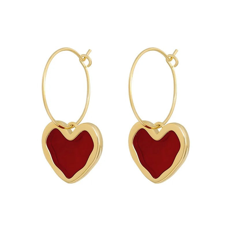 Vintage Red Love Heart Earrings