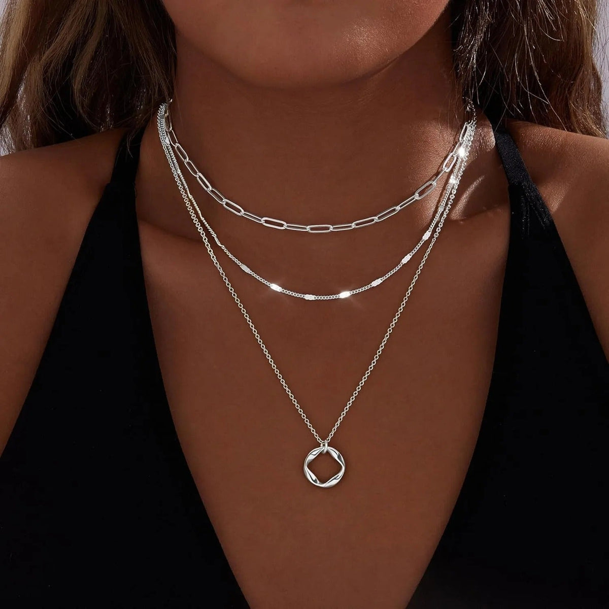 3pc 14k Geometric Necklace Set