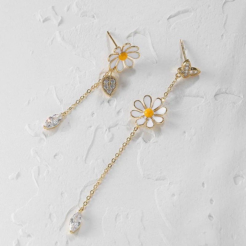 Long Daisy Asymmetrical Earrings