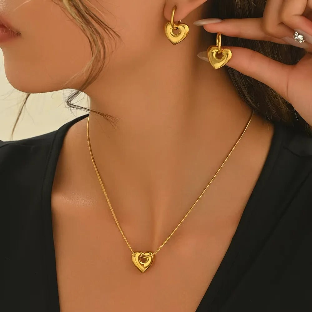 Hollow Heart Necklace & Earring Set
