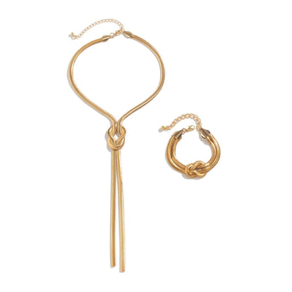 2pc Long Twisted Knot Necklace and Bracelet Set