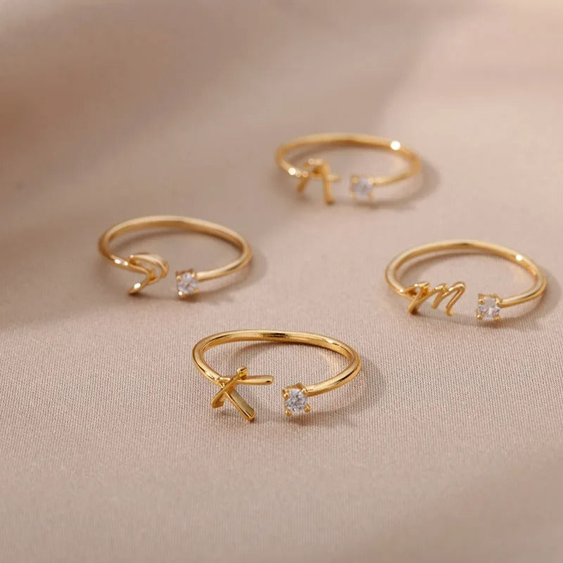 Adjustable Tiny Initial Letter Ring