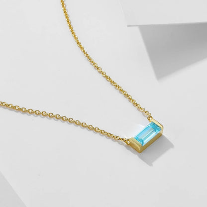 Minimal Baguette Square Birthstone Necklace