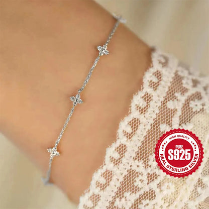 Sterling Silver Diamond Flower Bracelet