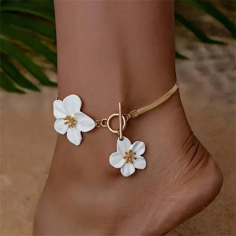 Elegant Twin Flower Anklet