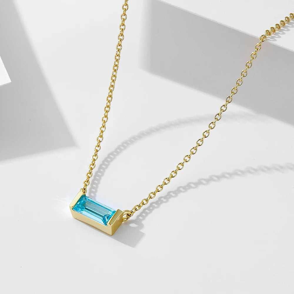 Minimal Baguette Square Birthstone Necklace