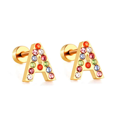 Rainbow Initial Letter Stud Earrings