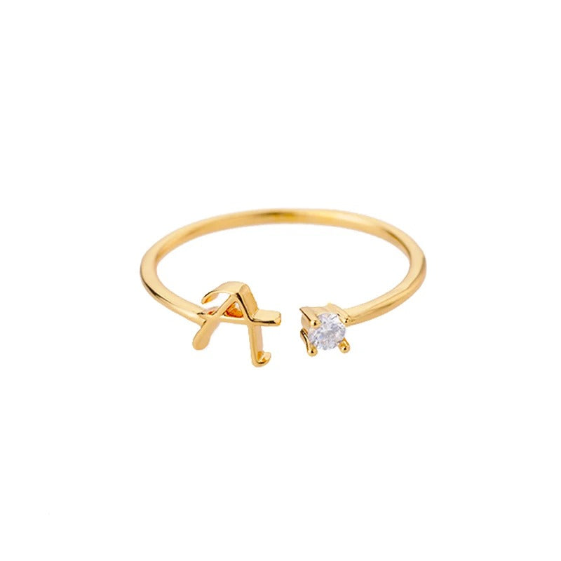Adjustable Tiny Initial Letter Ring