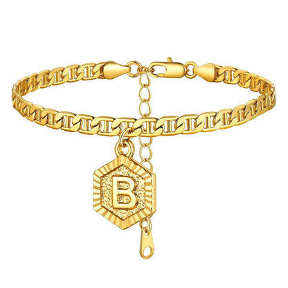 Hexagon Initial Letter Cuban Chain Anklet