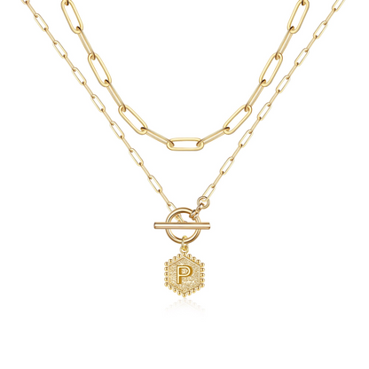 2pc Initial Toggle Necklace Set