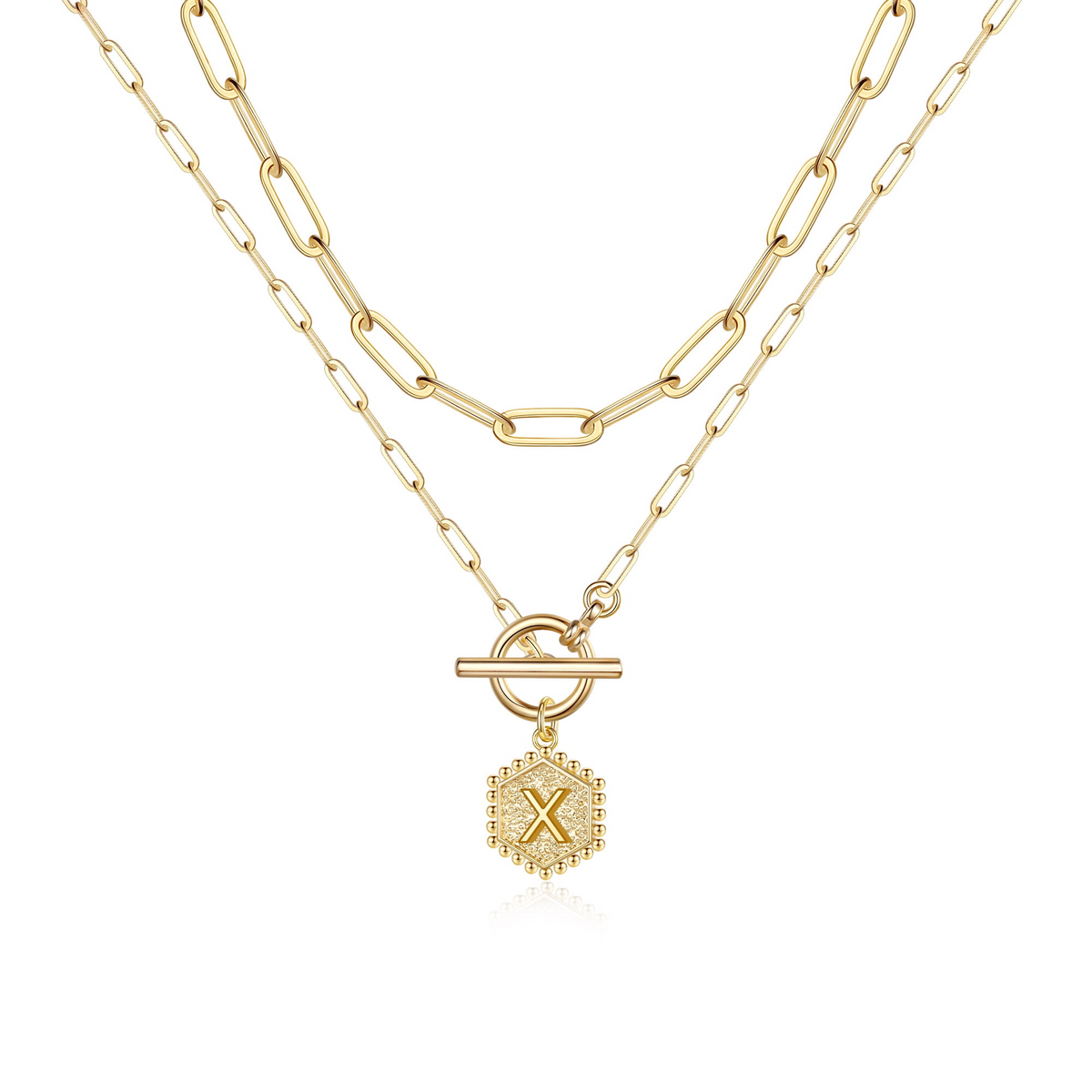 2pc Initial Toggle Necklace Set
