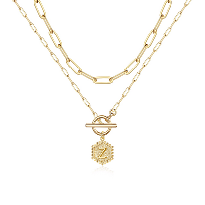 2pc Initial Toggle Necklace Set